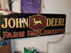 Vintage  john Deere Farm Implements  36  X 12  Porcelain Metal Tractor       Sign 