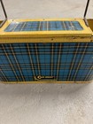 Vtg 1950s Blue Plaid Car-snac Metal Travel Thermos Lunch Set Holder Only