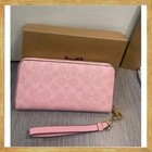 New Women Long Zip Around Wallet Signature Canvas Powder Pink Wristlet Clutch
