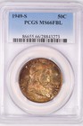 1949 S Toned Franklin Half Dollar Pcgs Ms66fbl Toning Silver Coin 50c
