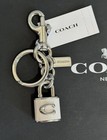 Nwt Coach Signature C Padlock Bag Charm Key Ring Silver   Chalk White W  Dusty