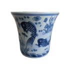 Chinese Ceramic Porcelain Blue And White Koi Fish Planter Cachepot Vase 5 25  H