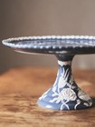 Anthropologie Turkuaz Kitchen Posy Cake Stand Blue White Floral 