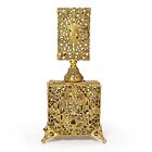 2 Vanity Perfume Holders Square Filigree Ormolu Metal Glass Inserts Daubers Vtg