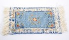 Handmade Vtg Miniature Dollhouse Blue Floral Petit Point Needlepoint Area Rug