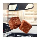 2 Pcs Fuzzy Plush Dice For Car Mirror  2 75  Retro Square Heart Shape Coffee