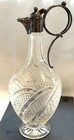 Vintage Cut Crystal Claret Jug Silver Plate Mount Hinged Lid Wine Ewer Star Base