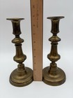 Brass Patina Candlestick Holders Vintage Pair 8 5  Tall