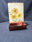 Vtg Tin Metal Match Holder Safe Box Wall Mount Red Yellow Flowers