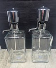 Vintage Crate   Barrel Mcm Pump Liquor Dispenser Glass Decanter Set 2 Bottles