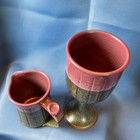  Studio Pottery Goblet   Creamer Pink Green