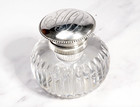 Brilliant Large Antique Cut Crystal Paperweight Inkwell With Sterling Silver