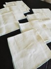 Set Of 8 Vintage White Linen Banquet Dinner Table Napkins W  Baby Blue Trim Nos