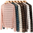 Women Lace Shirt Half-turtleneck Tops Mesh Hollow Sheer Blouse Pullover Slim
