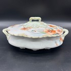 Antique Haviland Limoges France Covered Vegetable Dish Mint Green Gold Trim Oval