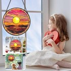 Sun Mountain Stained Glass Window Hanging Suncatcher Acrylic Garden Porch D T1i4