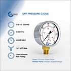 2-1 2  Pressure Gauge - Chrome Plated Steel Case  1 4 npt  Lower Mnt  600 Psi