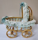 Vintage Victorian Small 10  Wood Bamboo Buggy Carriage Stuffed Porcelain Doll 