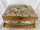 Vintage   Retro   Wood   Fabric Sewing Box With Tray And Needles  Pins