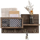  Wall Mounted Mail Holder Wooden Mail And Key Organizer With 4 Double Hooks 