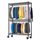 Heavy Duty Rolling Garment Rack 3 Tiers Adjustable Wire Shelving Clothes Rack