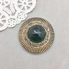 Antique Button Brass Metal Emerald Green Glass Jewel 1 5  Art Nouveau Gay 90 s