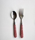 Pottery Barn Children s Fork   Spoon Utensil Set Red Polka Dot