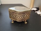 Vintage Gold Filigree   Beveled Glass Footed Vanity Box