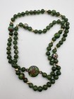Vintage Chinese Export Green Jade Bead Cloisonn   Necklace With 14k Spacer Beads