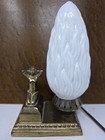 Art Deco Kneeling Nude Lady Table Boudoir Lamp With Milk Glass Torch Flame Shade