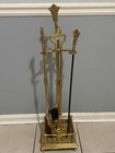 Vintage Solid Brass 3 Tool Rococo  Fireplace Set    Stand