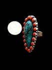 Vintage Sterling Silver Turquoise   Coral Ring 30 Grams