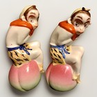 Antique Chinese Pair Famille Rose Porcelain Seated Monkey Statues Sculptures