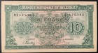 1943 Belgium Paper Money - 10 Francs Banknote 