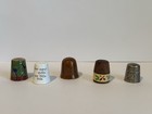 Vintage Mixed Lot Of 5 Sewing Thimbles - Metal Wooden Ceramic