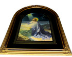 Antique Art Deco Jesus In Gethsemane Art Print W black   Gold Gilt Arch Frame