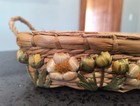 Vintage Wicker Casserole Carrier Holder Raffia Lined Baskets Woven Veggie Accent