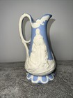 Blue Jasperware Style Naomi   Daughters Relief Pitcher Victorian Bisque
