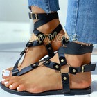 Womens Gladiator Buckle Strappy Flip Flops Peep Toe Sandals Summer Flat Shoes