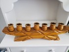 Vintage Hand Craved Wooden Candelabra W  7 Candle Cups Signed 16 