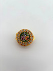 Vintage Italian Floral Micro Mosaic Gold Tone Hinged Round Pill Box
