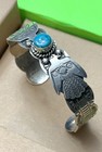 Old Pawn Navajo Sterling Silver Thunderbird Eagles Turquoise 925 Cuff Bracelet