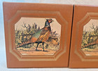 Vintage Pheasant Bookends Brown Faux Leather Art Print Pair 6x5 Hunting Decor