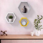  Wall Mounted Hexagon Floating Shelves  Wooden Wall White   Grey   Yellow
