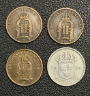 Lot Of 4 Sweden Coins 1877-1914 Mixed Swedish Ore Lot Bronze   Silver 25c Ore