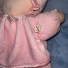 Vintage Eden Cloth Baby Doll Rag Doll Eyes Closed Pink Suit Bonnet Satin Feet