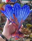 Franz Welz Bohemian czech Cased Glass Fan Vase 1920s Vintage