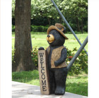 Friendly Black Bear Statue Holding Welcome Sign     Entrance Decor