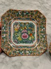 Pair Of Antique Chinese Hand Painted Famille Rose Square-shaped Plates