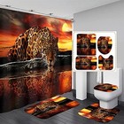 4 Pcs Leopard Shower Curtain Sets With Rugs  Waterproof Bathroom Sets American
